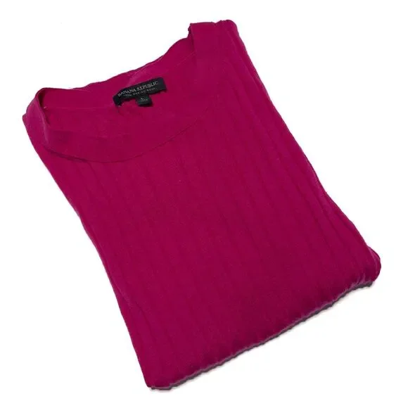 BANANA REPUBLIC 100%  Merino Wool Women's Sweater Sz L Crew Neck Ribbed Pink - Picture 7 of 7